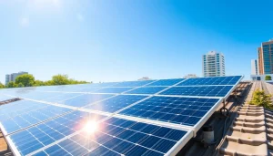 Optimizing Pv anlagen wien for urban areas with solar panels and clear blue skies.