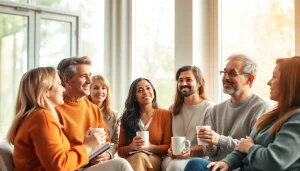Discussing mental health awareness in a supportive group setting with diverse individuals.