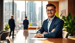 Immobilienmakler Frankfurt Ginnheim berät Kunden in modernem Büro mit Stadtblick.