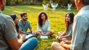 Engelarbeit lernen in einer inspirierenden Außensitzung mit einer Gruppe von Lernenden.