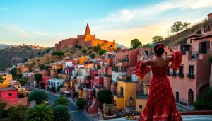 Erkunde Sacromonte mit seinen lebhaften Höhlenhäusern und Flamenco-Tanzern im Vordergrund.