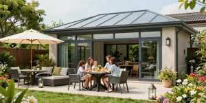 Moderne Terrassenüberdachungen bieten stilvollen Wetterschutz und gemütliche Outdoor-Erlebnisse für die ganze Familie.