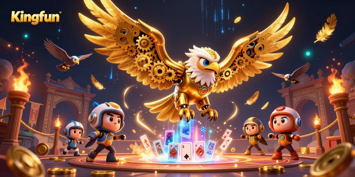 Win big with Kingfun in a vibrant 3D illustration showcasing an exciting casino atmosphere.