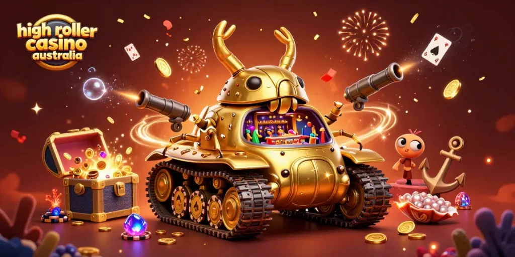 Experience the thrill of high roller casino australia within a vibrant digital illustration bursting with excitement.